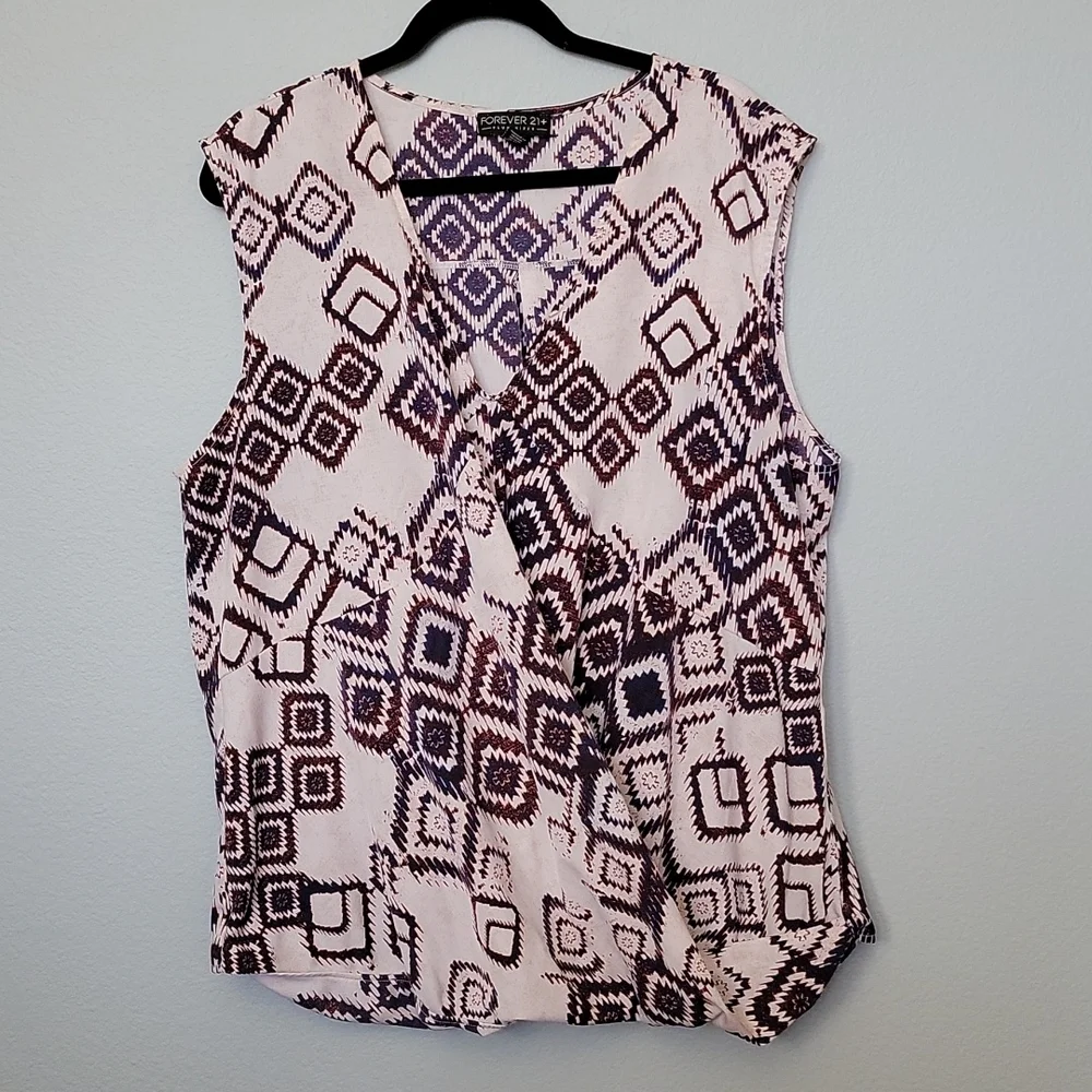 Forever 21 3X Southwest Neutral Earthy Brown Boho Sleeveless Blouse